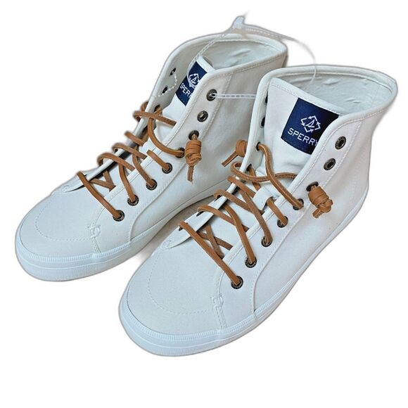 NWOT‎ Sperry Womens Sneaker CREST HIGH TOP Size 7.5 White Fabric - Picture 1 of 7